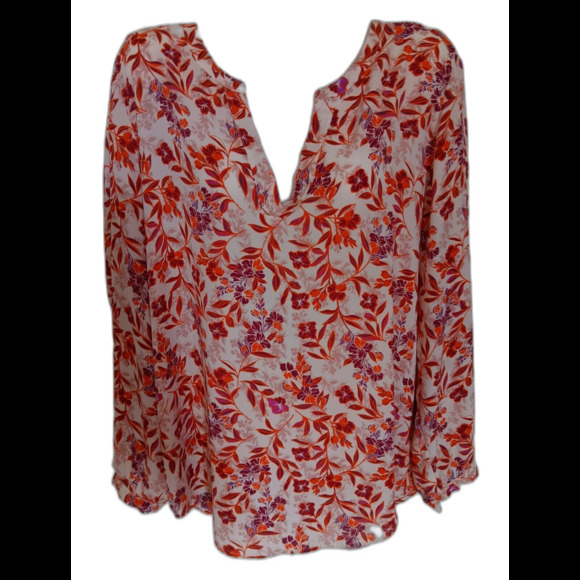Adrianna Papell Women's Ivory Purple Rust Floral Long Sleeve V-Neck Tunic Top XL - Picture 1 of 5